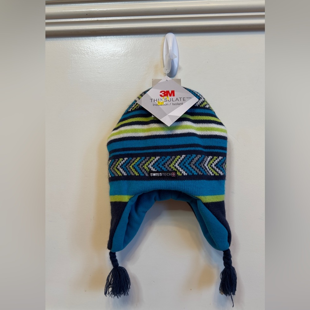 Swiss Tech Striped Blue and Green Kids Hat